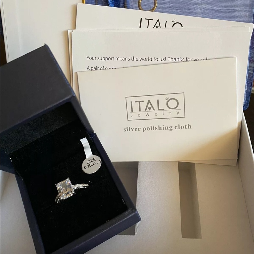 Italo Emerald Cut Ring, Silver, Size 6.75